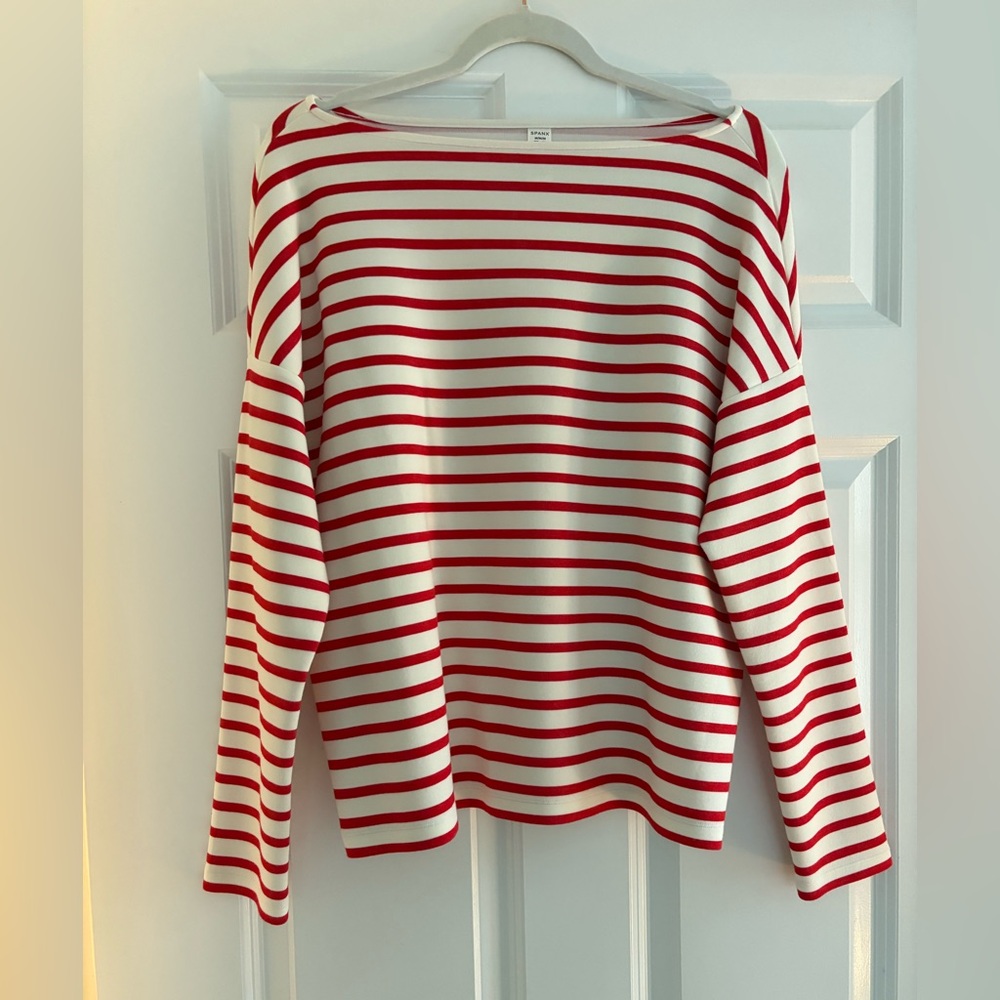SPANX size M Air essentials boatneck top. Red and white stripe.